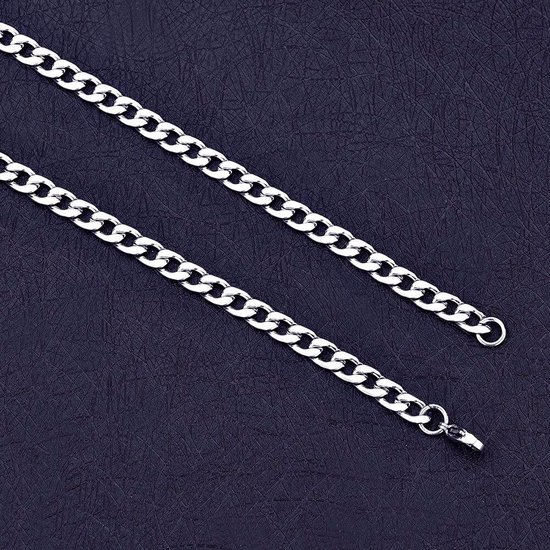 band de eerste niettemin Ketting + Armband Set - Cuban Link - Zilver kleurig - 5mm - Ketting Mannen  - Ketting... | bol.com