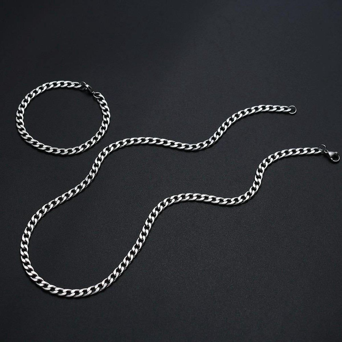 3 STKS Figaro Ketting Armband Cubaanse Armband, Zilver Goud Zwart Stevige 316L Roestvrij Staal Cubaanse Link Figaro Ketting voor Mannen Sieraden Set met Gift Message Card 8mm, 7/8/9 Inch, Bracelet