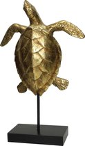 Ornament Turtle Polyresin - Schildpad op standaard - Woondecoratie Goud Dier - 29.8 X 12 X 44.8