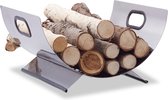 Relaxdays houtmand roestvrij staal - houtbak metaal - haardhout mand modern openhaardhout