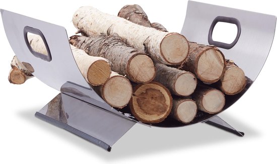 borstel Anzai Aanval Relaxdays houtmand roestvrij staal - houtbak metaal - haardhout mand modern  openhaardhout | bol.com