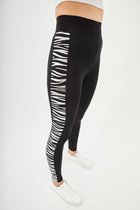 Legging - Push Up Legging-  Zwarte hoge taille Zebra Print gestreepte dompelbare stof legging