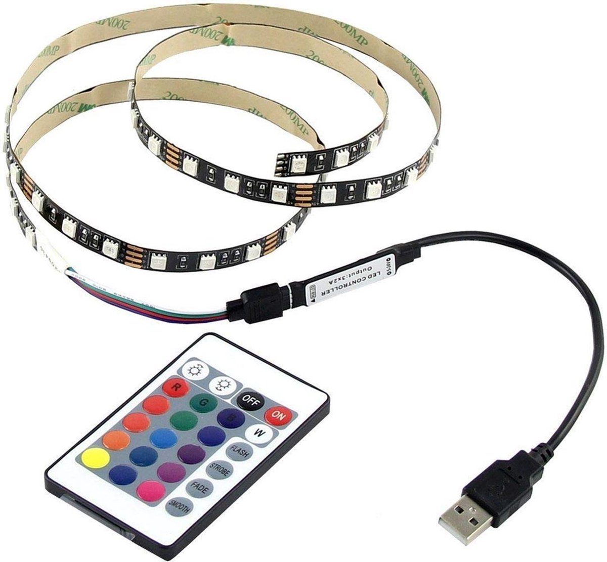 LED Strip - RGB - 1 Meter Afstandsbediening - aansluiting | bol.com