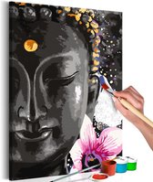 Doe-het-zelf op canvas schilderen - Boeddha en Bloemen 40x60 ,  Europese kwaliteit, cadeau idee