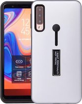 LitaLife Samsung Galaxy A70 Zilver achterkant hoesje - Hoesje met kickstand en vinger lus strap -  Back Cover hoesje met standaard - softtouch - Shockproof Armor hoesje - Schokbest