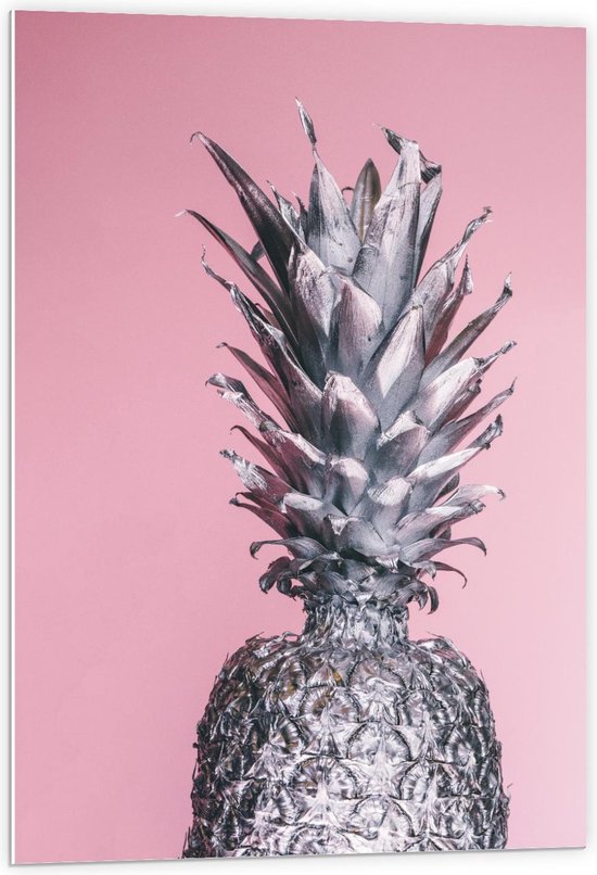 Forex - Zilveren Ananas op Roze Achtergrond - 60x90cm Foto op Forex