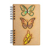 KOMONI - Cahier en bois durable - Papier recyclé - Bullet journal - Agenda - A5 - Doublé - Papillons