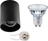Opbouwspot Set - Pragmi Luxina Pro - GU10 Fitting - Opbouw Rond - Mat Zwart - Verdiept - Kantelbaar - Ø90mm - Philips - MASTER 927 36D VLE - 3.7W - Warm Wit 2200K-2700K - DimTone Dimbaar