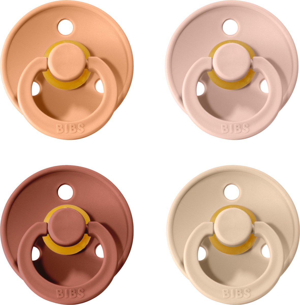Goedkoopste Bibs fopspenen set van 4. Vanilla, blush, peach en woodchuck. 6-18 maanden