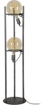 Vintage vloerlamp met 2 lampen Ø20 cm in zilverkleurig metaal