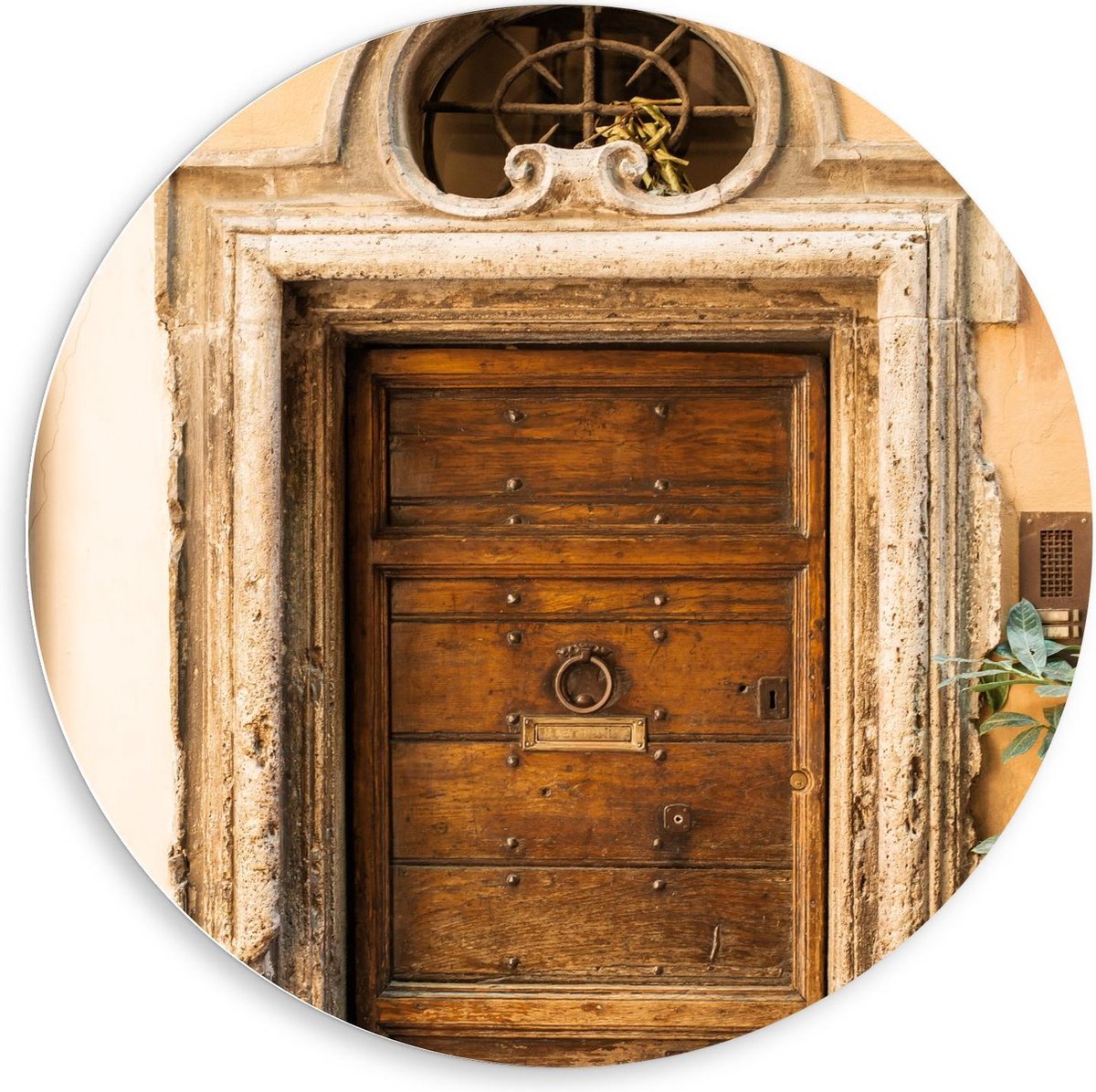 Forex Wandcirkel - Houten Antieke Deur - 80x80cm Foto op Wandcirkel (met ophangsysteem)