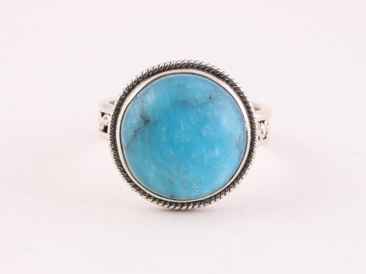 Bague Réglable En Argent Massif Avec Turquoise D'Arizona Ronde 21mm - 28 Carats, Création Française