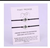 Vriendschaparmband - pinky promise - best friends - BFF - vriendschap armband  - 2 stuks - zwart - hanger N-E-S-W - tekst I promise