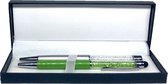 Swarovski Stijl Stylus en Balpen | 2 Pennen Geschenkset | Licht Groen | Zilver | 500+ Kristallen | Metaal | Speciaal Cadeau Pennenset