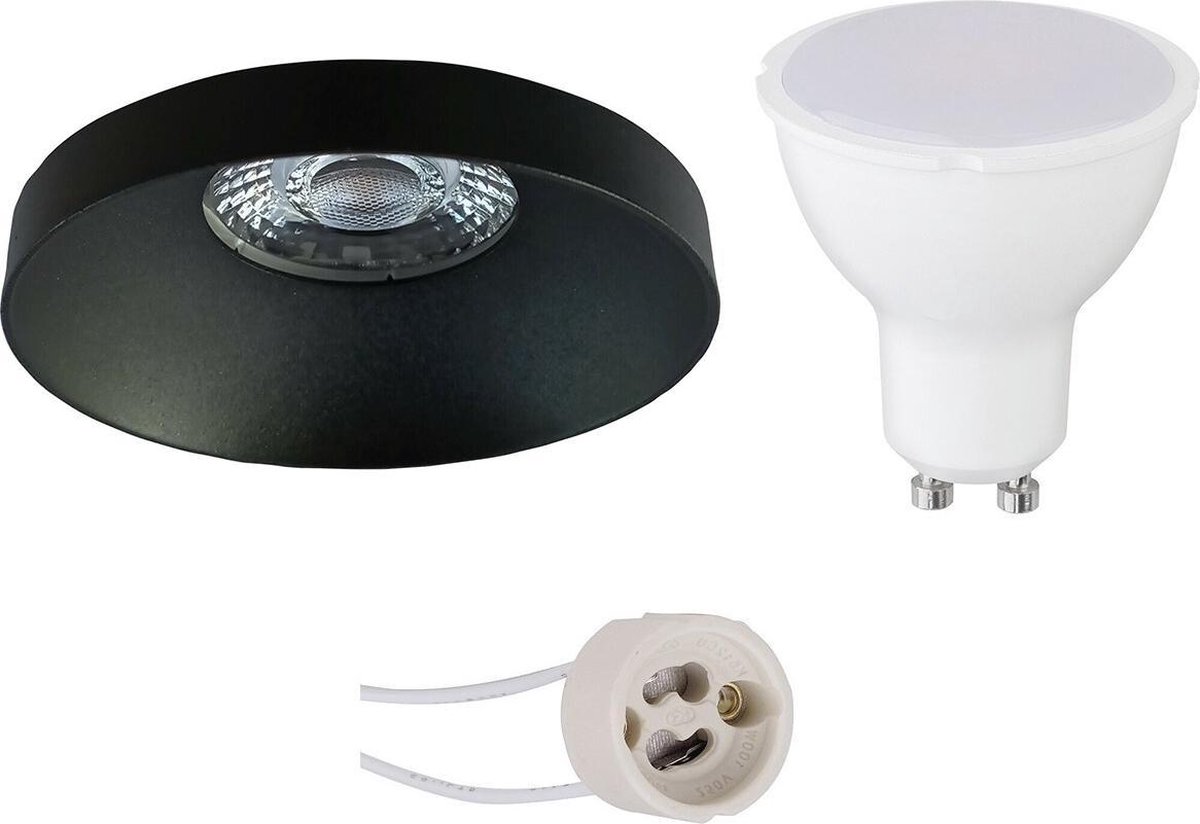 GU10 Inbouwspot Set - Mat Zwart - Inbouw Rond - Pragmi Vrito Pro - 4W - Warm Wit 3000K - Ø82mm