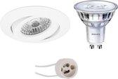 LED Spot Set - Pragmi Uranio Pro - GU10 Fitting - Inbouw Rond - Mat Wit - Kantelbaar - Ø82mm - Philips - SceneSwitch 827 36D - 1.5W-5W - Warm Wit 2200K-2700K - Dimbaar