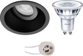 LED Spot Set - Pragmi Zano Pro - GU10 Fitting - Inbouw Rond - Mat Zwart - Kantelbaar - Ø93mm - Philips - CorePro 840 36D - 4W - Natuurlijk Wit 4000K - Dimbaar