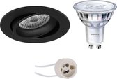 LED Spot Set - Pragmi Delton Pro - GU10 Fitting - Inbouw Rond - Mat Zwart - Kantelbaar - Ø82mm - Philips - SceneSwitch 827 36D - 1.5W-5W - Warm Wit 2200K-2700K - Dimbaar