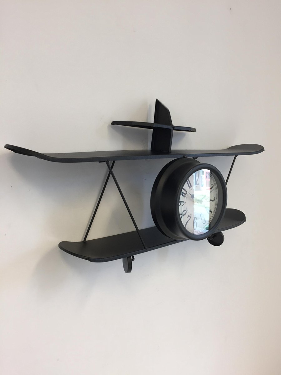 Point Home Horloge murale design en forme dhélicoptère davion en métal style rétro Noir 118 cm
