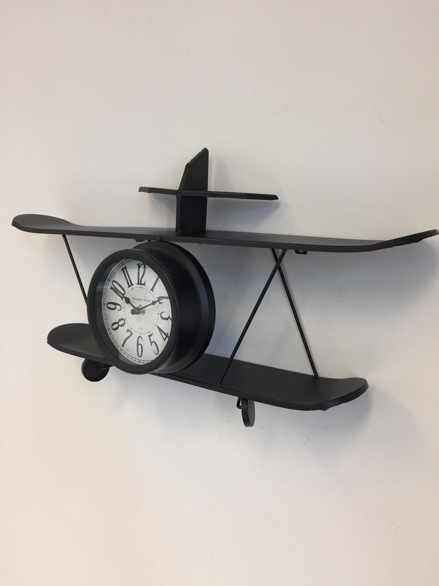Vliegtuig wandklok Zwart modern design