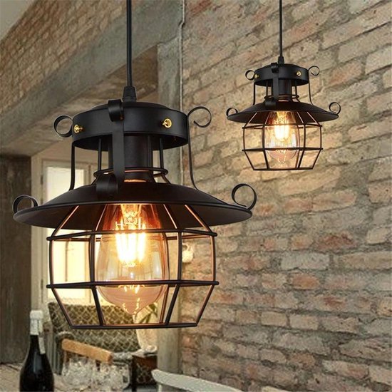Wolk wandelen Distilleren Industriële Hanglampen Set van 2 | E27 - Zwart - Industrieel - Lamp -  Vintage - Retro... | bol.com