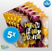 5x Carte de voeux musicale - Hip hip hourra - auto-enregistrable - 60 secondes - 21x21cm - haute qualité - enveloppe incluse