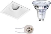 LED Spot Set - Pragmi Zano Pro - GU10 Fitting - Inbouw Vierkant - Mat Wit - Kantelbaar - 93mm - Philips - SceneSwitch 827 36D - 1.5W-5W - Warm Wit 2200K-2700K - Dimbaar - BES LED