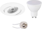 LED Spot Set - Aigi - Pragmi Uranio Pro - GU10 Fitting - Inbouw Rond - Mat Wit - 8W - Warm Wit 3000K - Kantelbaar - Ø82mm - BSE