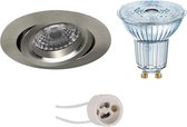 LED Spot Set - OSRAM Parathom PAR16 930 36D - Pragmi Aerony Pro - GU10 Fitting - Dimbaar - Inbouw Rond - Mat Nikkel - 5.5W - Warm Wit 3000K - Kantelbaar - Ø82mm - BSE