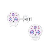 Joy|S - Zilveren sugar skull oorbellen wit