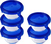 Pyrex - Cook & Go - Voedselcontainers - Schaaltjes met Deksel - Rond - 200ml - Set van 5 Stuks - Blauw