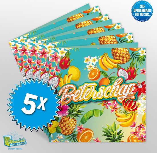 5x Muziekwenskaart – Beterschap – zelf opneembaar – 60 seconden – 21x21cm – hoge kwaliteit – inclusief envelop