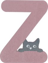 Houten Letter Z Roze met Kat | 9 cm
