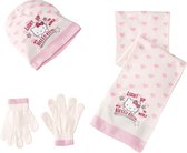 Hello Kitty winterset - Model "Light Up The World" - Handschoenen, Muts en Sjaal - Wit en Roze - 52 cm