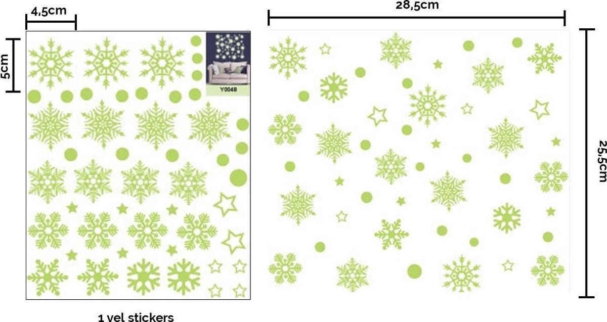 Glow in The Dark Kerst Stickers - Blauw Lichtgevend Venster