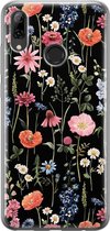 Huawei P Smart 2019 hoesje - Dark flowers - Soft Case Telefoonhoesje - Bloemen - Zwart