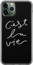 iPhone 11 Pro Max hoesje siliconen - C'est la vie - Soft Case Telefoonhoesje - Tekst - Transparant, Grijs