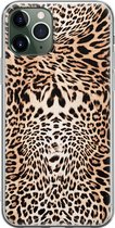 iPhone 11 Pro Max hoesje siliconen - Animal print - Soft Case Telefoonhoesje - Luipaardprint - Transparant, Bruin