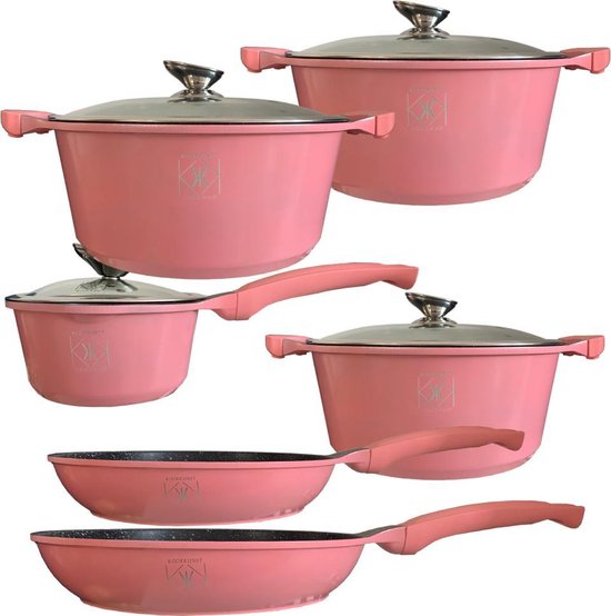 Kookkunst Holland pannenset inductie roze - 10 delige met koudgrepen en  glazen deksels | bol.com