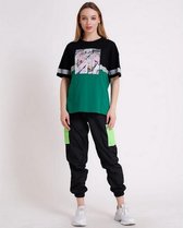 La Pèra Zwart Groen T-Shirt met animatie Anime 95% Katoen Dames - maat S