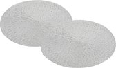 4x Lichtgrijze ronde placemats/onderleggers met glitter 38 cm - Tafeldecoratie onderlegger rond