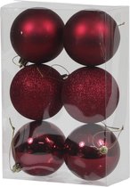 6x Bordeaux rode kunststof kerstballen 8 cm - Glans/mat/glitter - Onbreekbare plastic kerstballen bordeaux rood