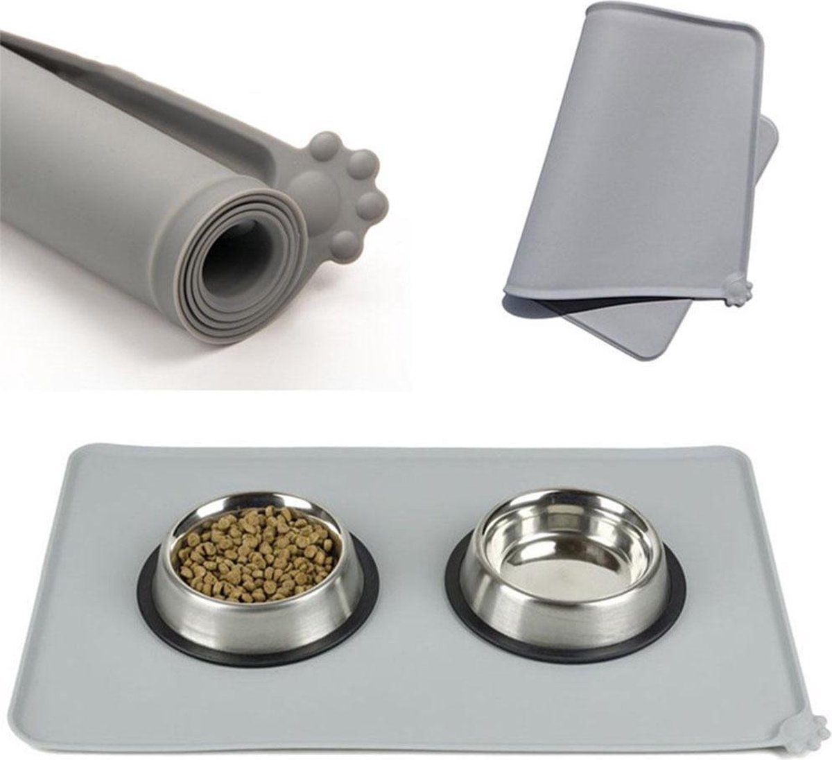 Bol.com Fuzly - Silicone placemat voor voerbakken - Grijs - Antislip, Waterafstotend - Hond & Kat - 48x30cm aanbieding
