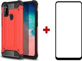 Samsung galaxy M51 silicone TPU hybride rood hoesje + full cover glas screenprotector