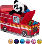 Relaxdays speelgoedkist - opvouwbaar - opbergbox - kind - opbergruimte - hocker - Fire Truck