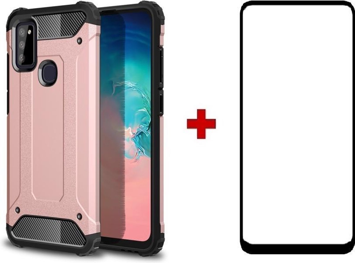 Telefoonhoesje geschikt voor Samsung galaxy M51 silicone TPU hybride roze goud hoesje + full cover glas screenprotector