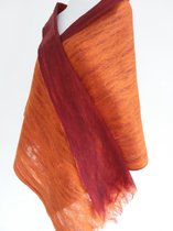 Handgemaakte gevilte stola / extra brede sjaal van 100% merinowol - Oranje / Wijnrood  - 205 x 52 cm. Stijl open gevilt