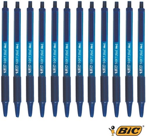 BIC Soft Feel Balpennen met Kliksysteem - Blauw - Doos van 12 Stuks - Medium Punt 1 mm - BIC