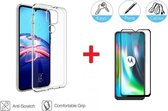 2-In-1 Screenprotector Hoesje  Bescherming Protector Set Geschikt Voor Motorola Moto G9 Play - Full Cover 3D Edge Tempered Glass Screen Protector Siliconen Back Bescherm Hoes Cover