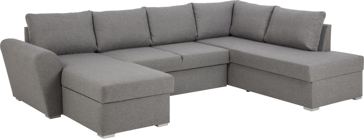 Stan slaapbank, hoek rechts met chaise longue links, in lichtgrijs.